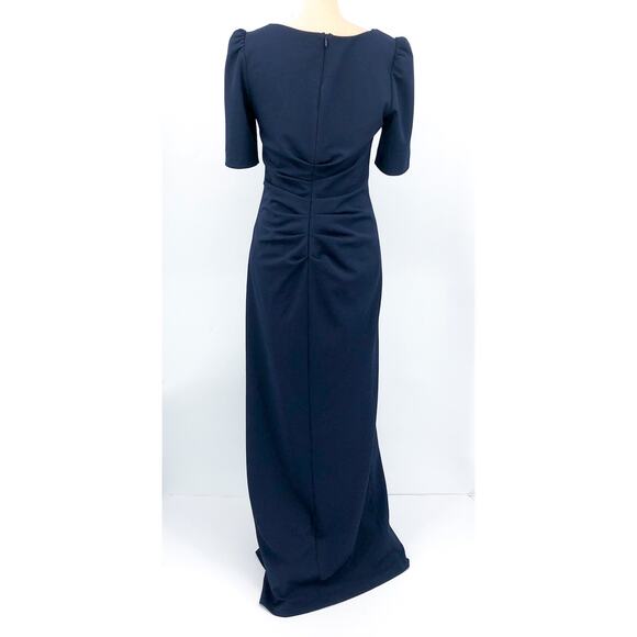 XSCAPE Women's Scuba Crepe Ruffle Gown Size 8 Navy Blue Short Sleeve Dress NWOT - Picture 6 of 10